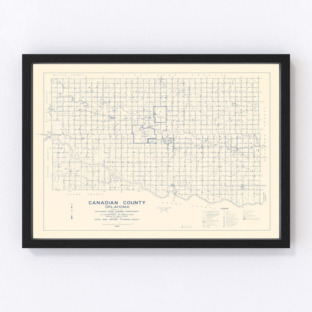 Vintage Map of Canadian County, Oklahoma 1936