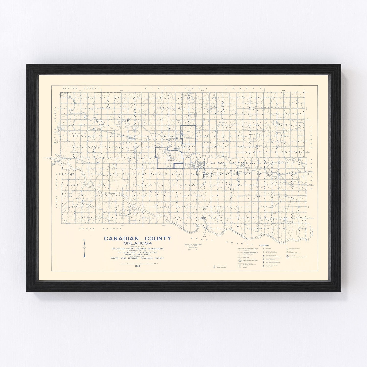 Vintage Map of Canadian County, Oklahoma 1936