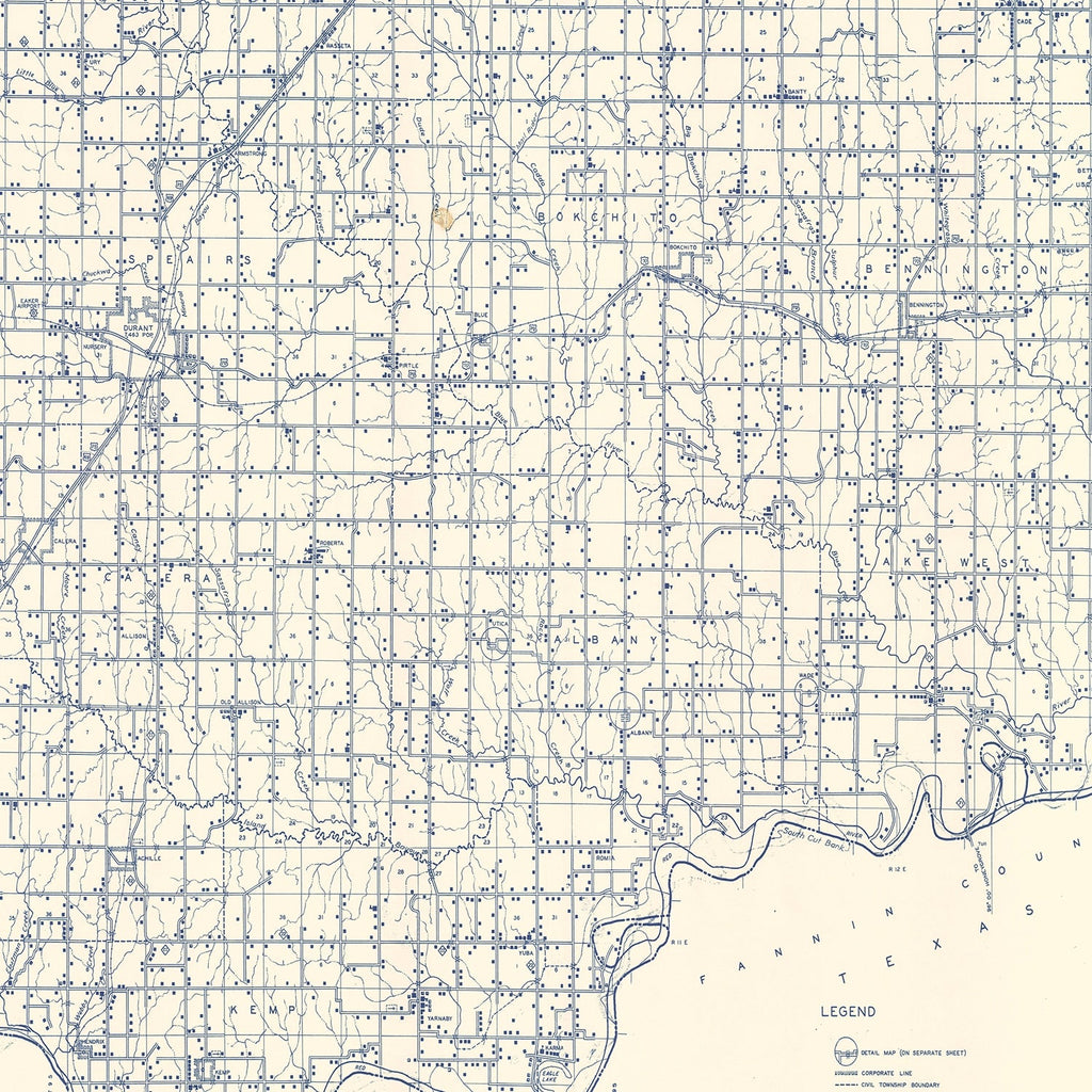 Vintage Map of Bryan County, Oklahoma 1936