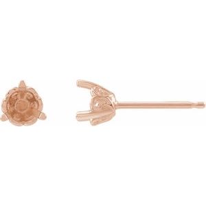 14K Rose Gold 3 mm Round 3-Prong Scroll Earring Mounting