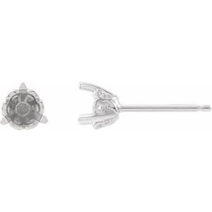 14K White Gold 3 mm Round 3-Prong Scroll Earring Mounting