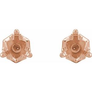 14K Rose Gold 4 mm Round 3-Prong Earring Mounting – image 2