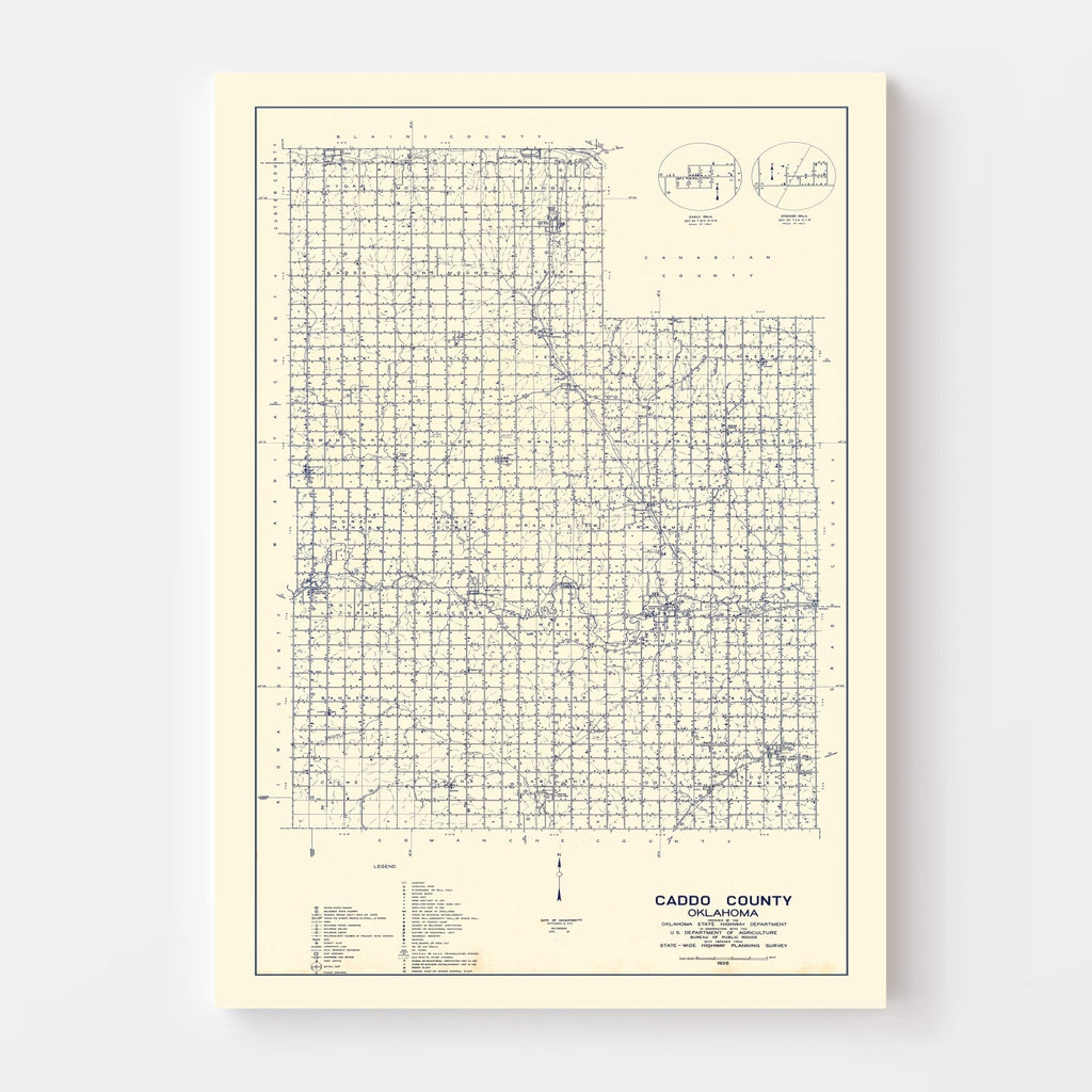 Vintage Map of Caddo County, Oklahoma 1936