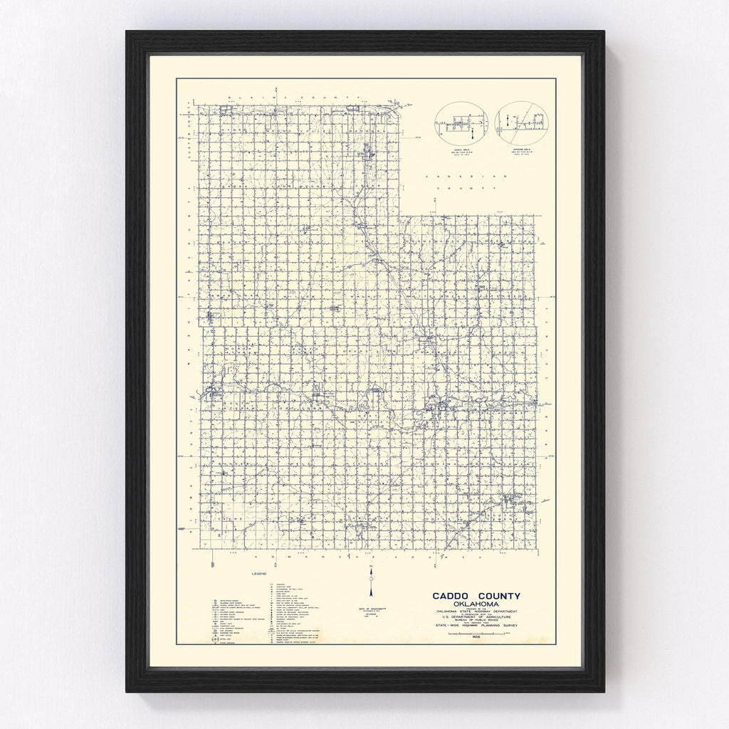 Vintage Map of Caddo County, Oklahoma 1936