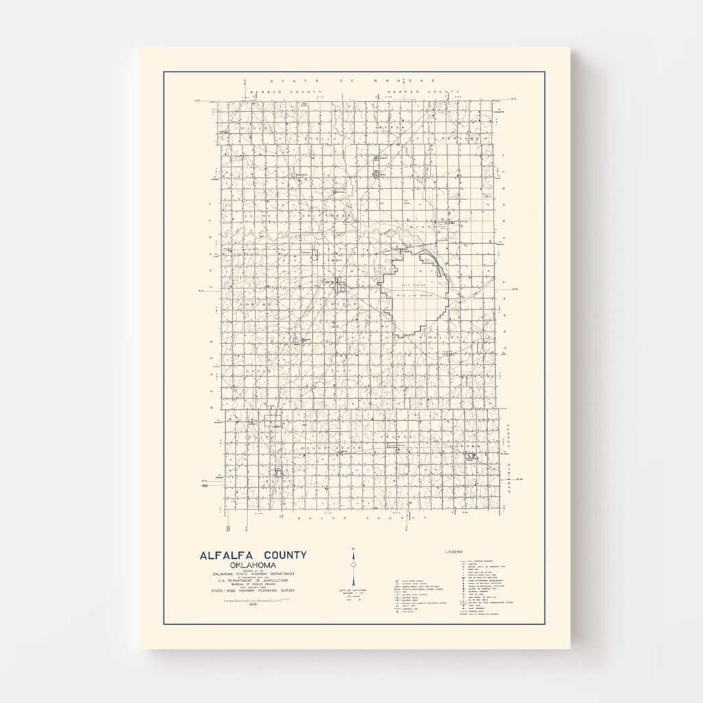 Vintage Map of Alfalfa County, Oklahoma 1936