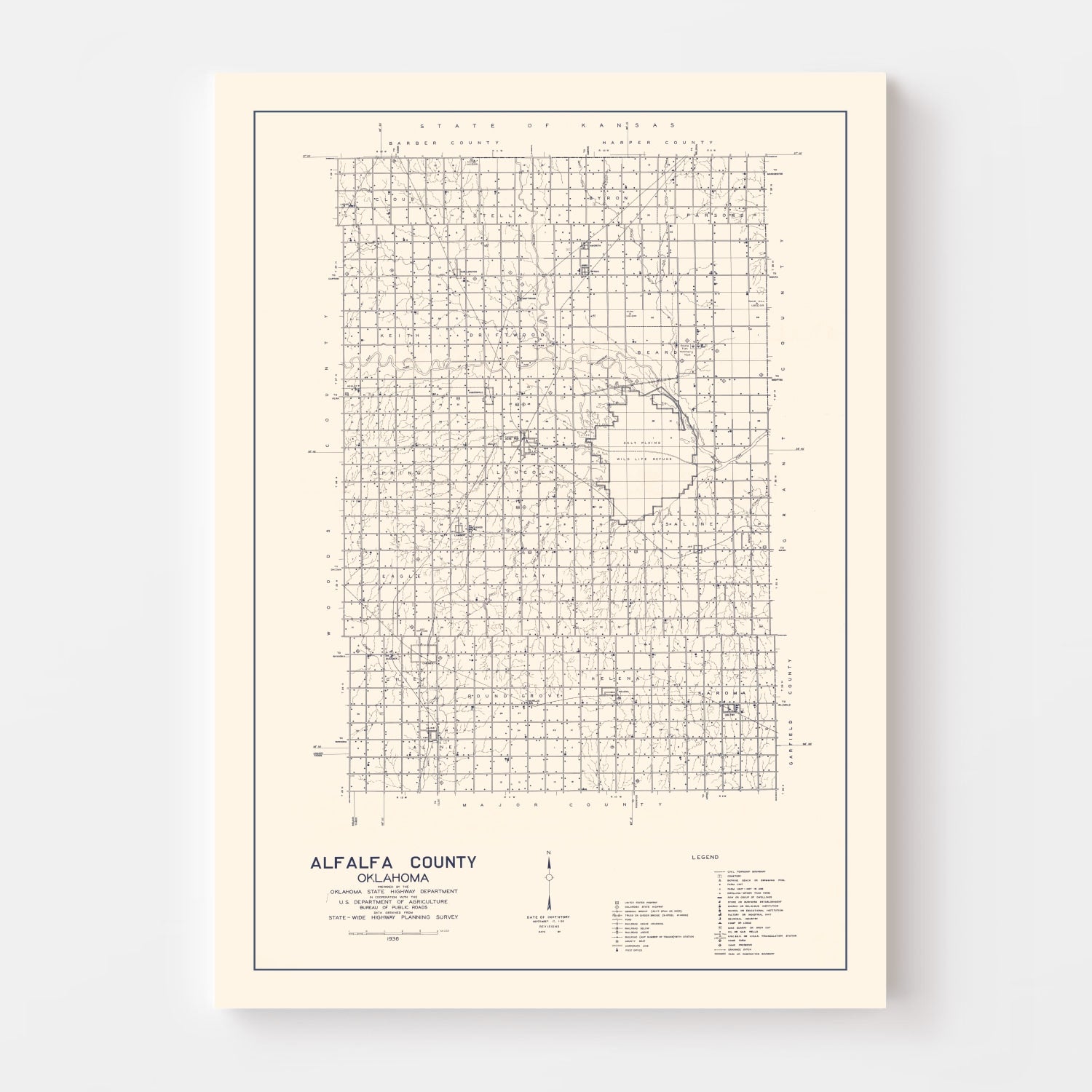 Vintage Map of Alfalfa County, Oklahoma 1936