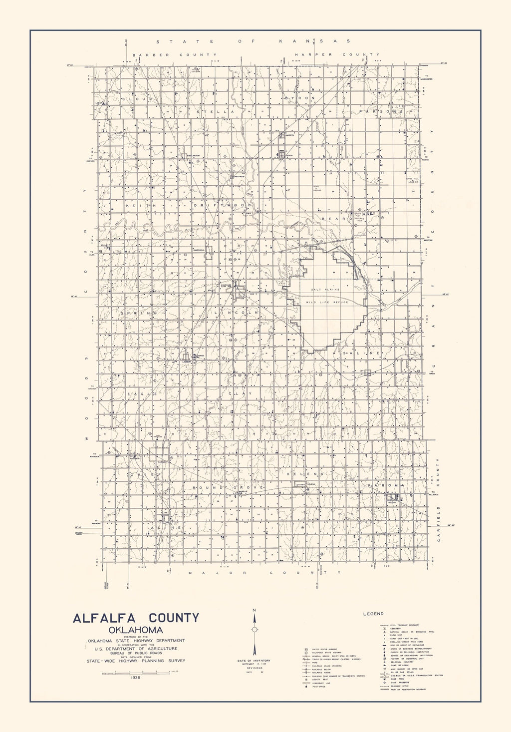 Vintage Map of Alfalfa County, Oklahoma 1936