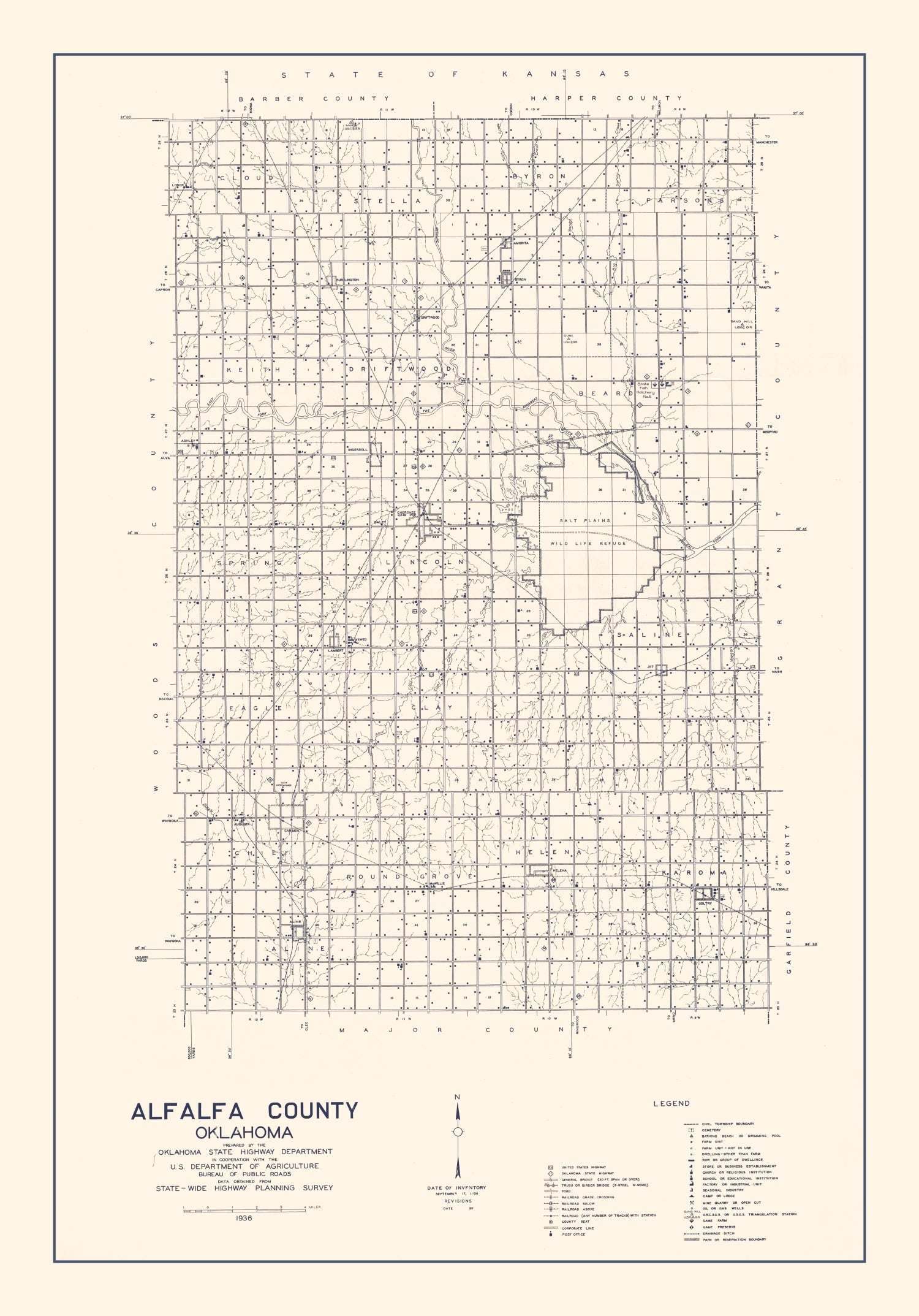 Vintage Map of Alfalfa County, Oklahoma 1936