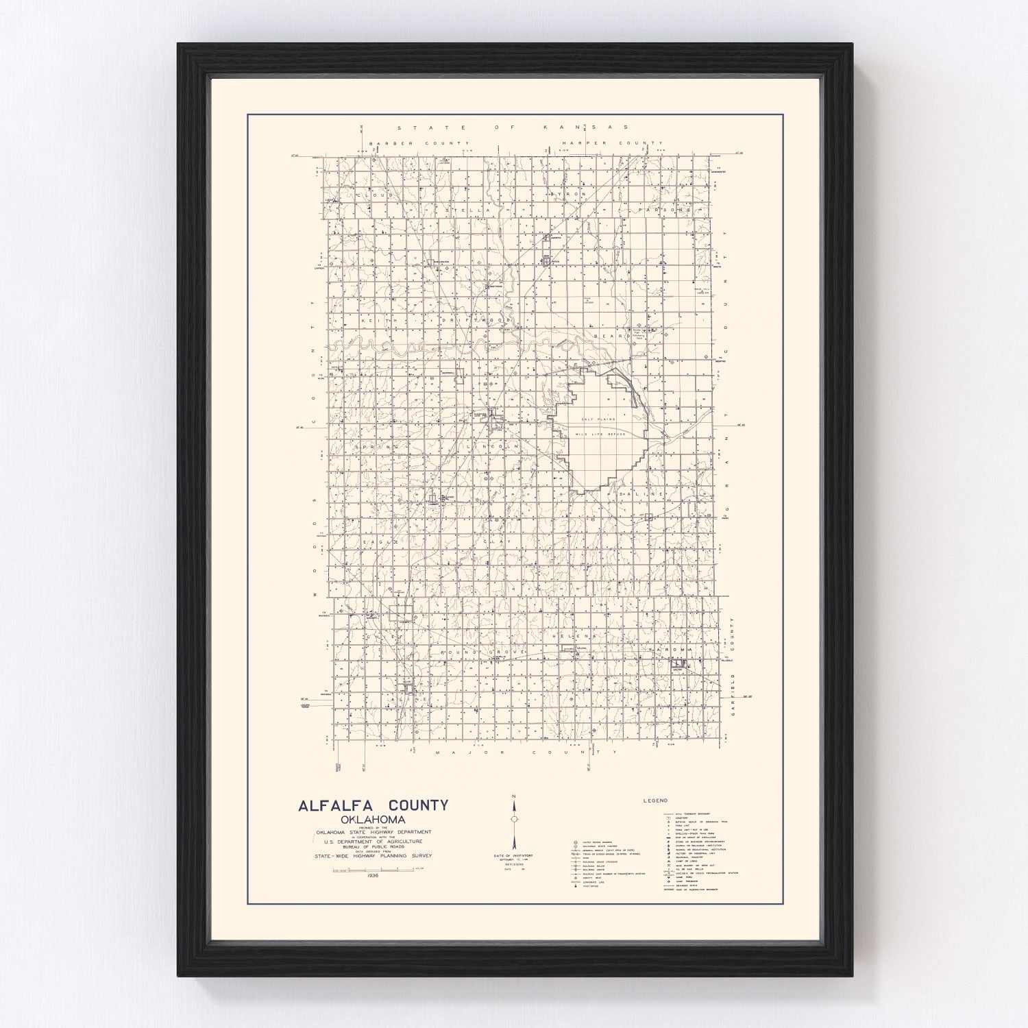 Vintage Map of Alfalfa County, Oklahoma 1936