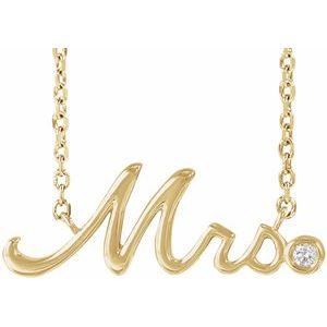 14K Yellow Gold .015 CT Natural Diamond "Mrs" 16-18" Necklace