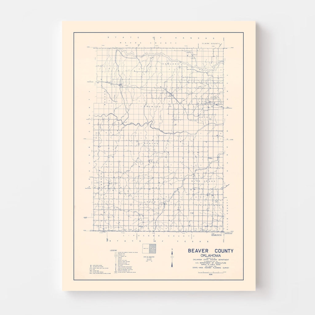 Vintage Map of Beaver County, Oklahoma 1936