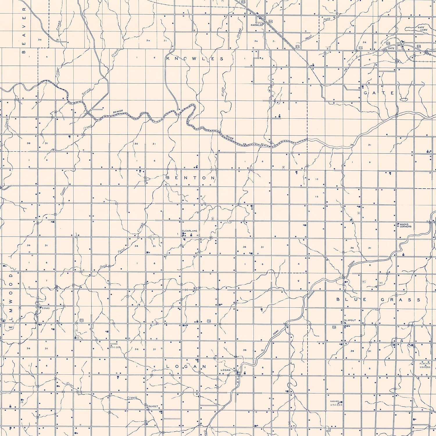 Vintage Map of Beaver County, Oklahoma 1936
