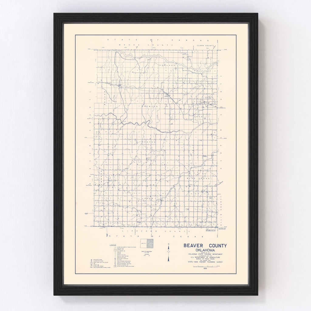 Vintage Map of Beaver County, Oklahoma 1936