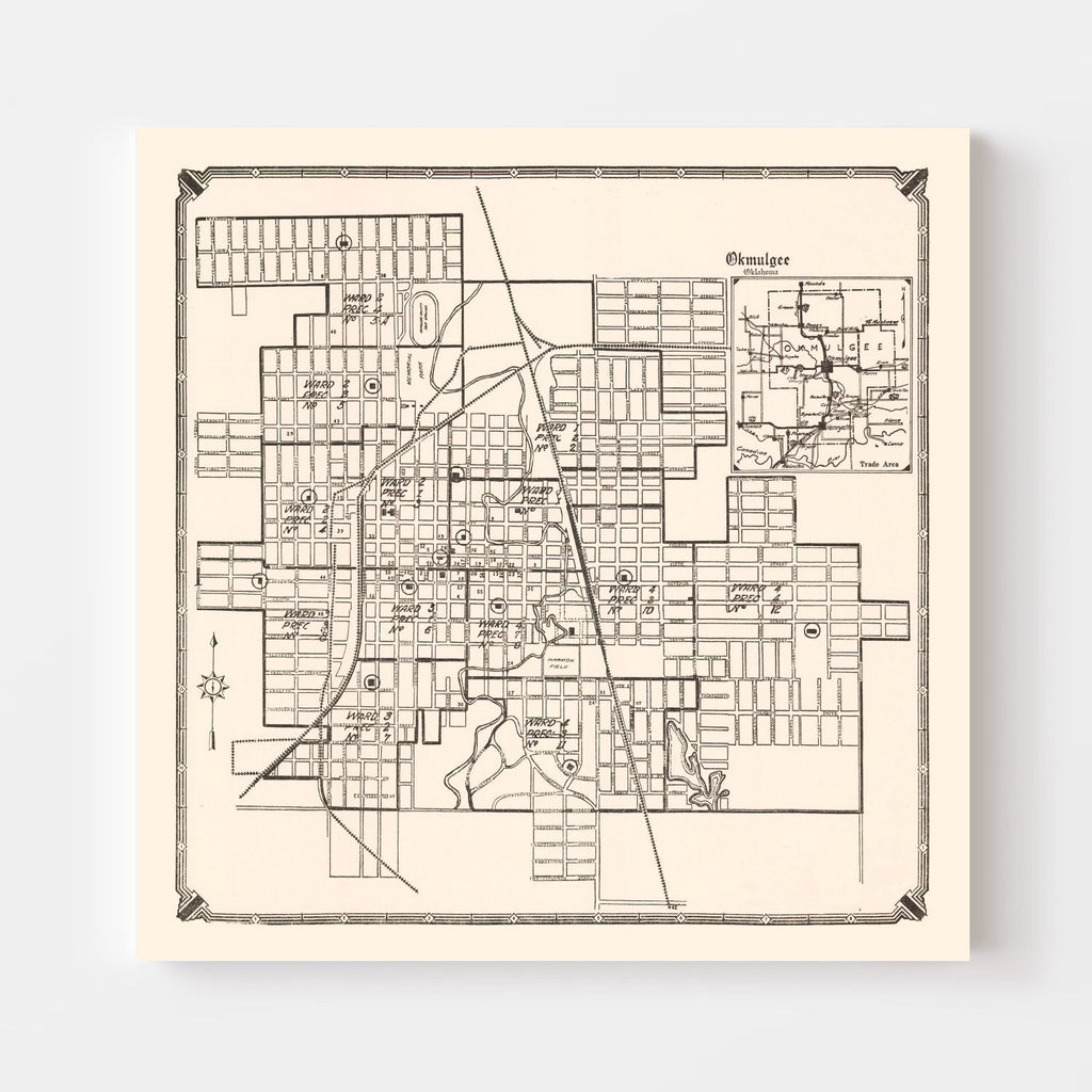 Vintage Map of Okmulgee, Oklahoma 1936