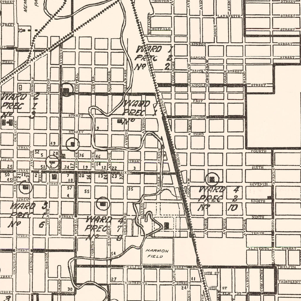 Vintage Map of Okmulgee, Oklahoma 1936