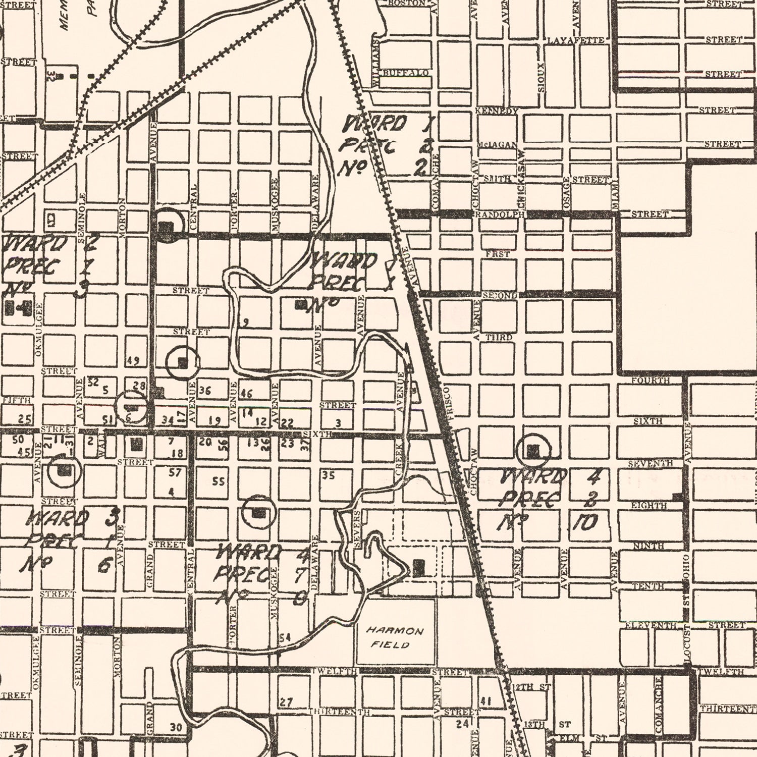 Vintage Map of Okmulgee, Oklahoma 1936