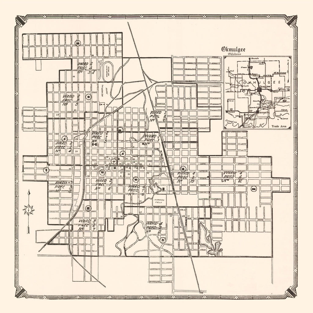Vintage Map of Okmulgee, Oklahoma 1936
