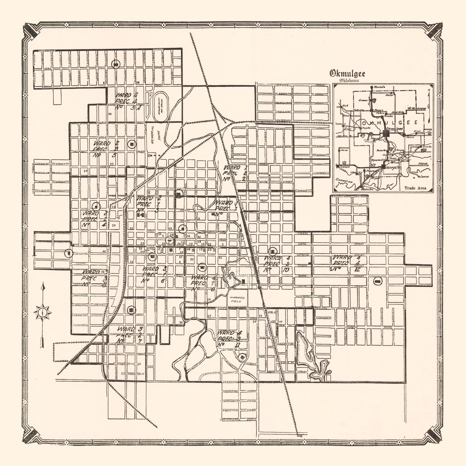 Vintage Map of Okmulgee, Oklahoma 1936