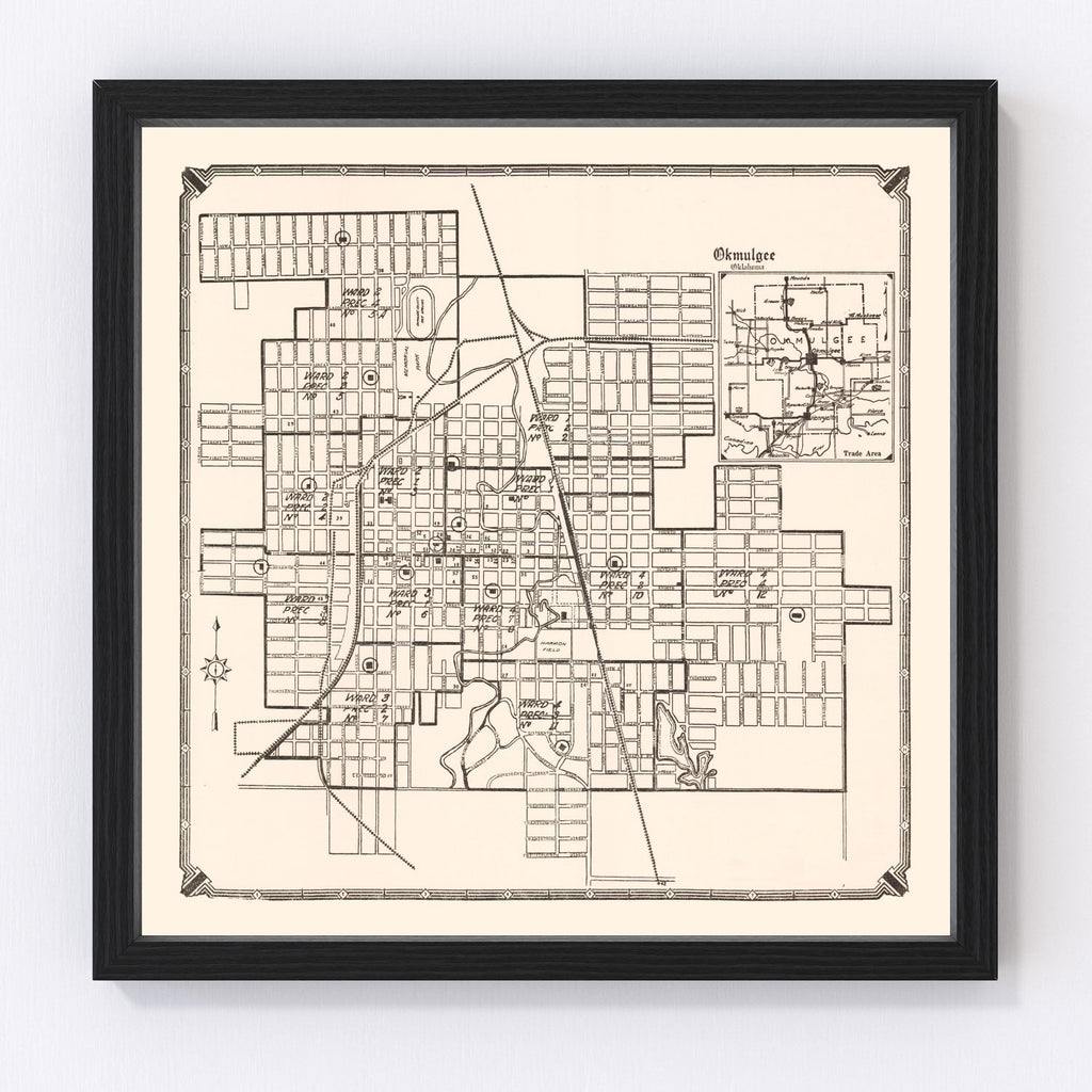 Vintage Map of Okmulgee, Oklahoma 1936