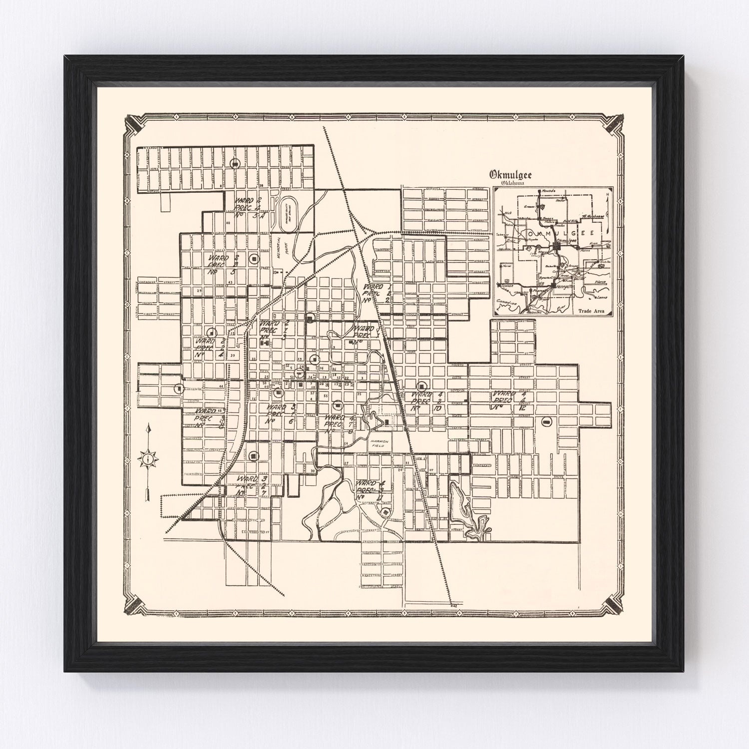 Vintage Map of Okmulgee, Oklahoma 1936