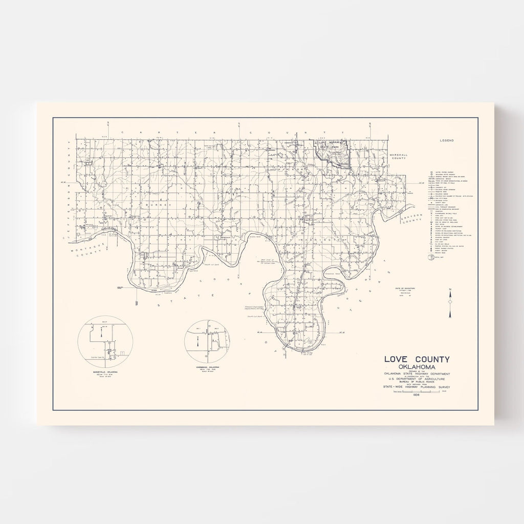 Vintage Map of Love County, Oklahoma 1936