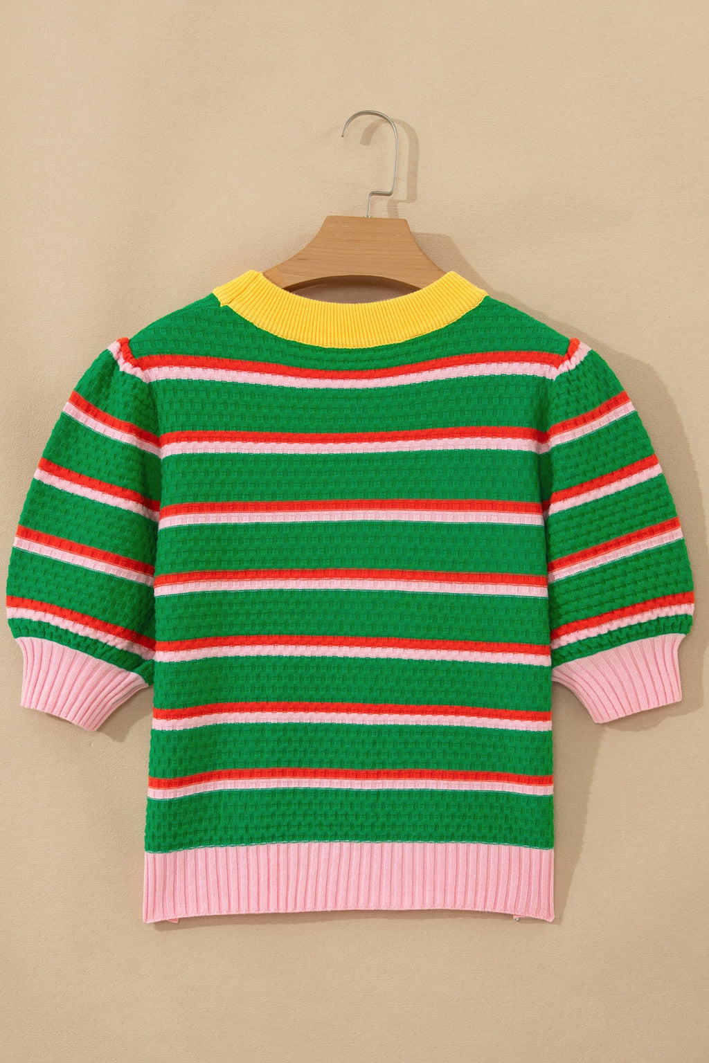 Stripe Colorblock Trim 3/4 Sleeve Sweater Top