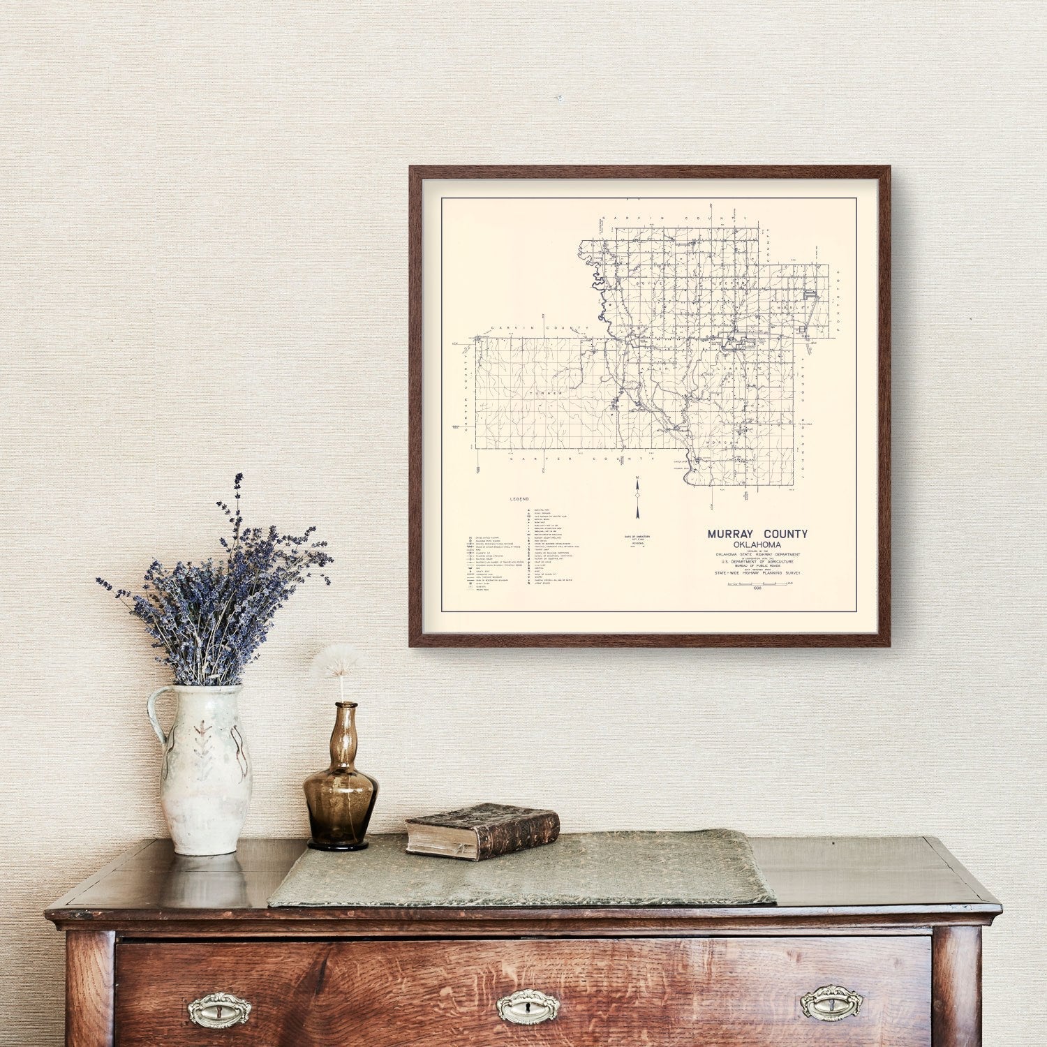 Vintage Map of Murray County, Oklahoma 1936
