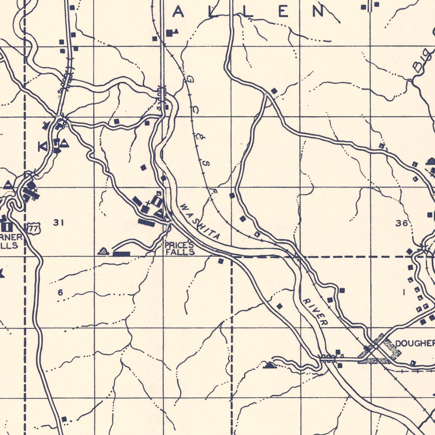 Vintage Map of Murray County, Oklahoma 1936