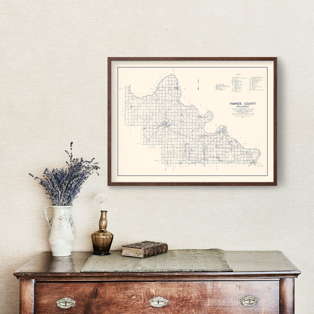 Vintage Map of Pawnee County, Oklahoma 1936