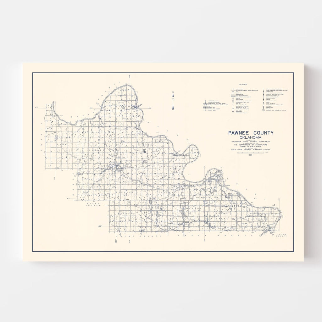Vintage Map of Pawnee County, Oklahoma 1936