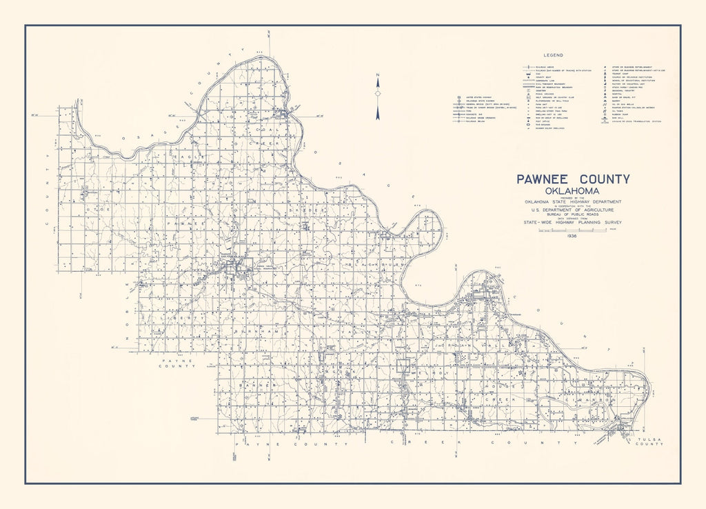 Vintage Map of Pawnee County, Oklahoma 1936