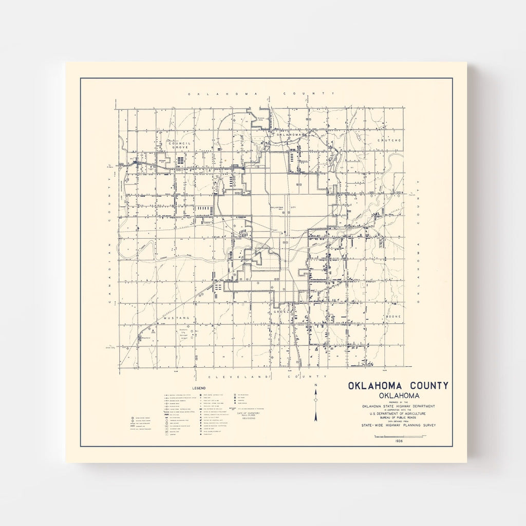 Vintage Map of Oklahoma County, Oklahoma 1936