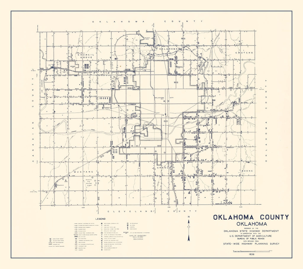 Vintage Map of Oklahoma County, Oklahoma 1936