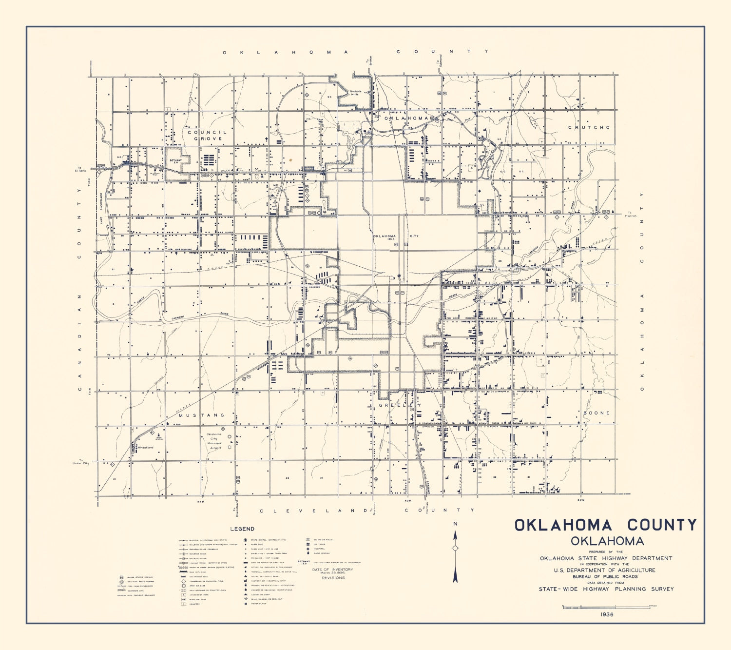 Vintage Map of Oklahoma County, Oklahoma 1936