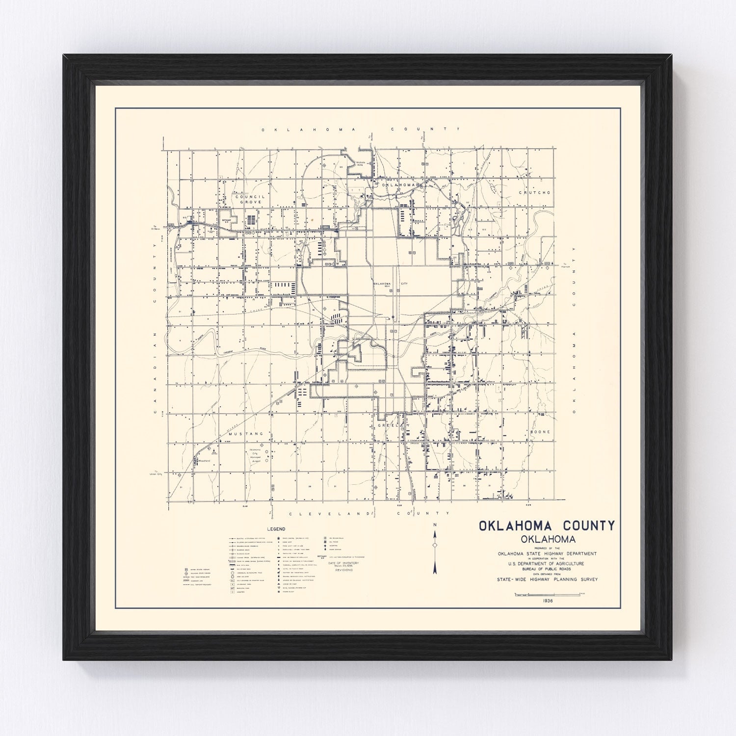 Vintage Map of Oklahoma County, Oklahoma 1936
