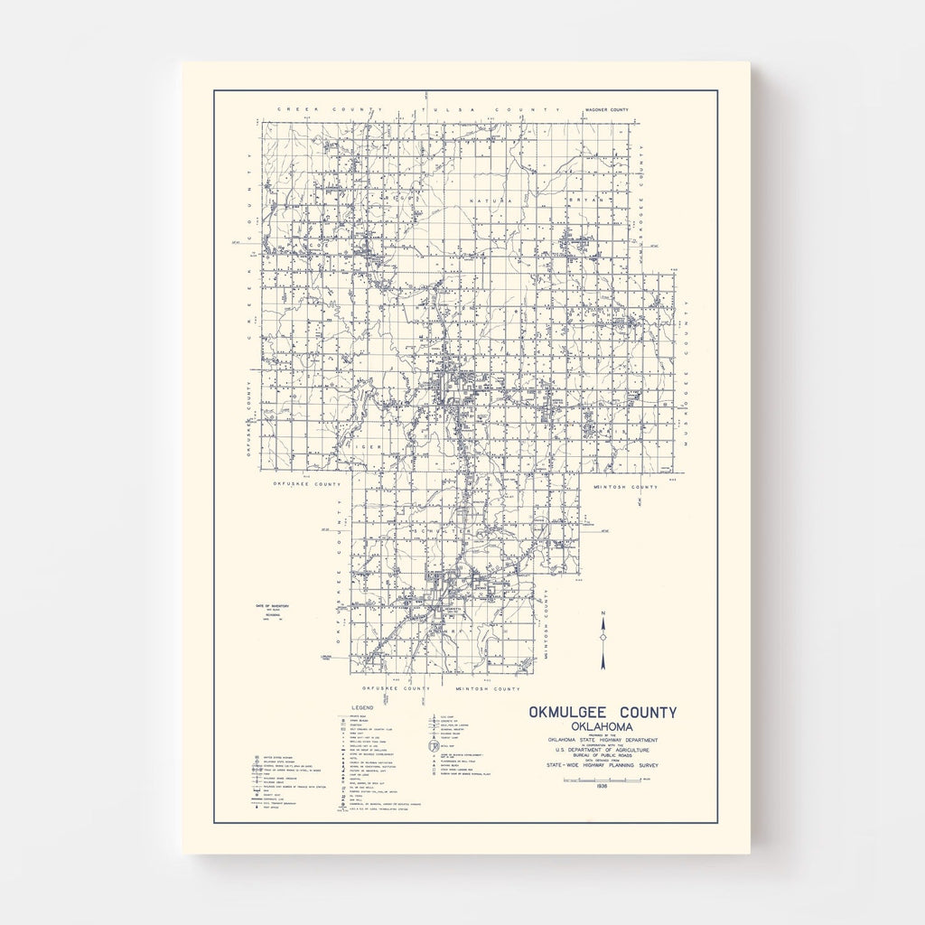 Vintage Map of Okmulgee County, Oklahoma 1936