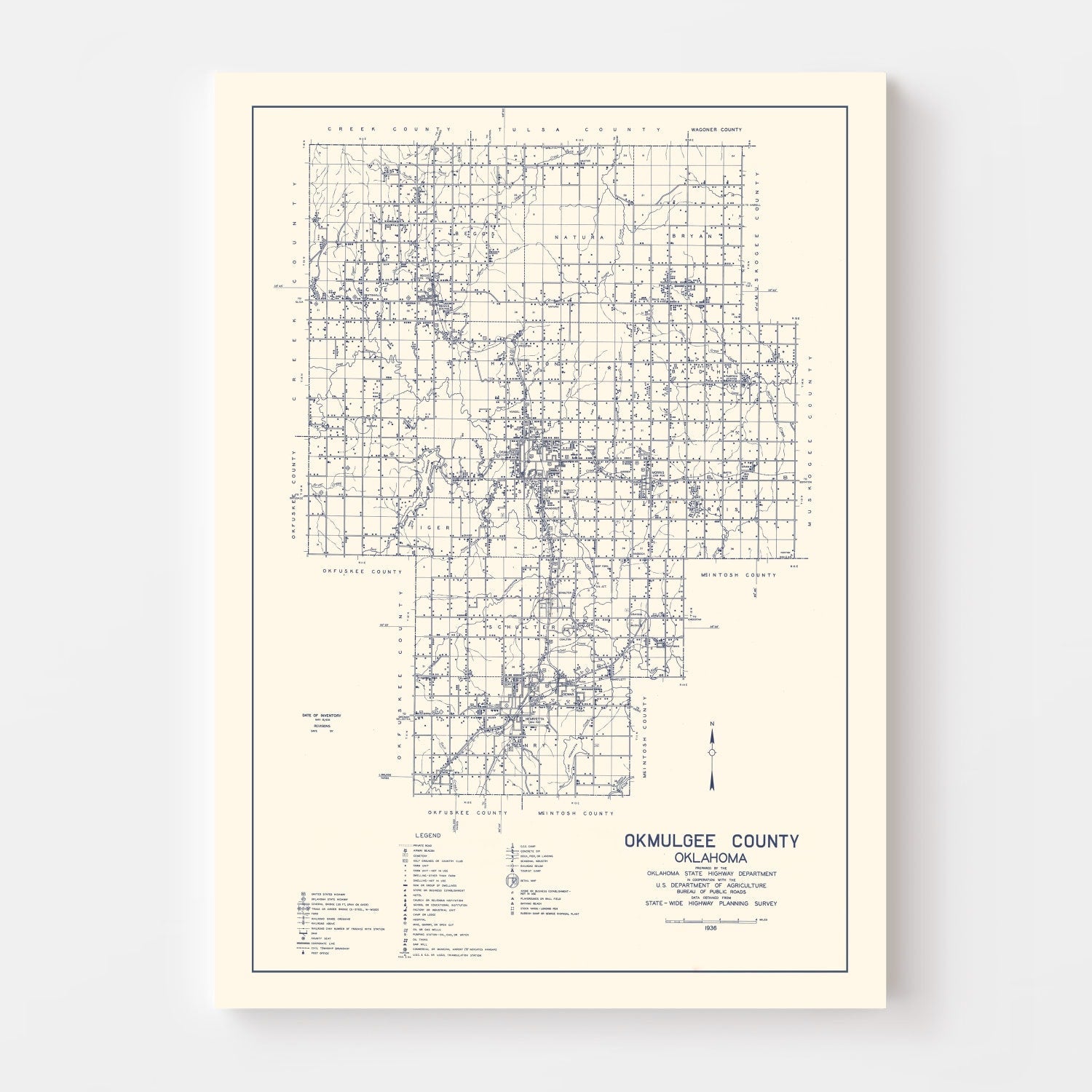 Vintage Map of Okmulgee County, Oklahoma 1936