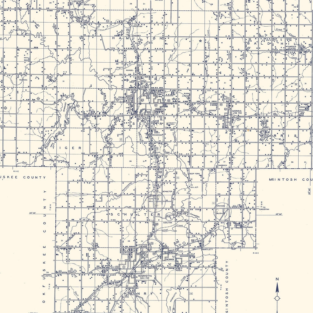 Vintage Map of Okmulgee County, Oklahoma 1936