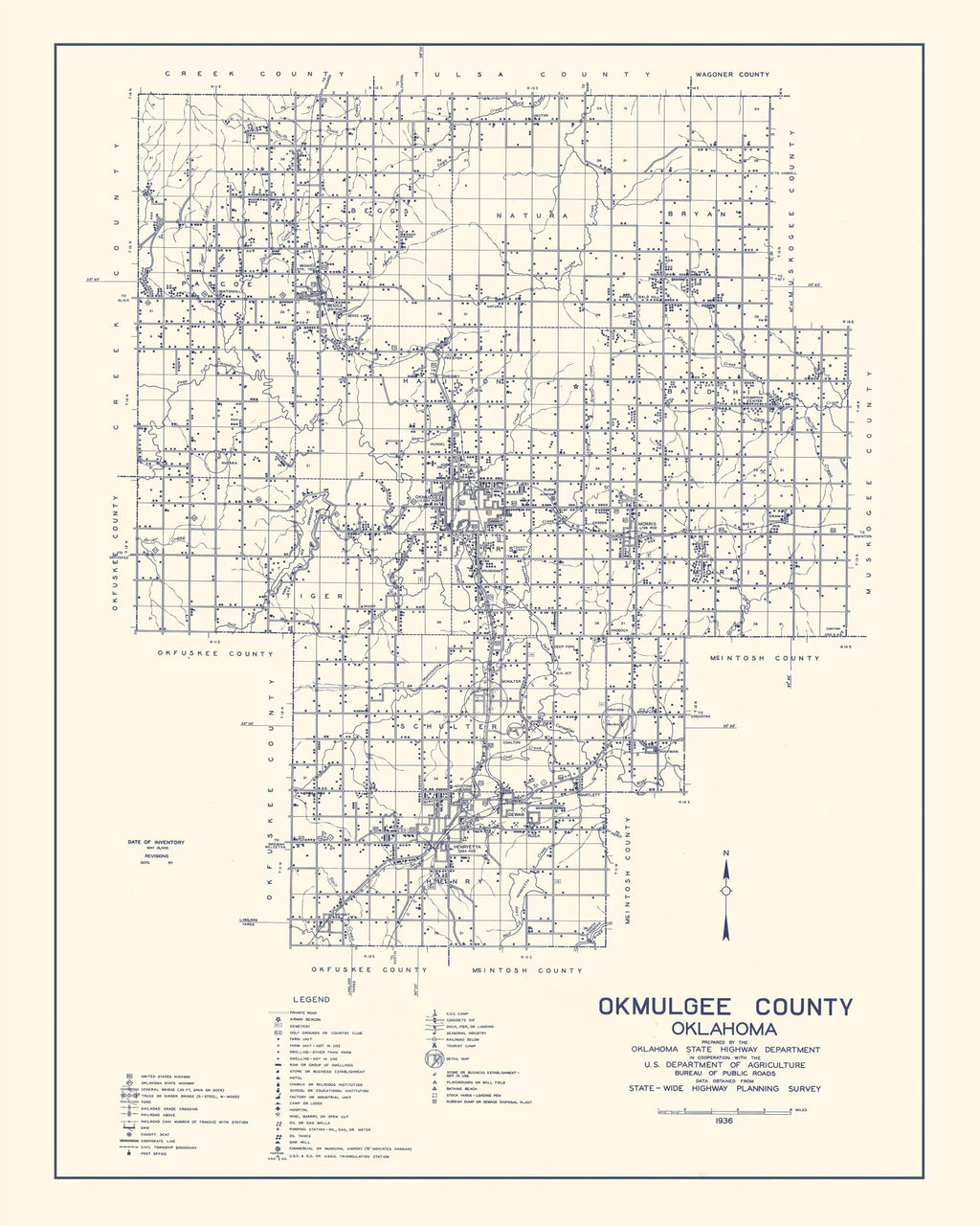 Vintage Map of Okmulgee County, Oklahoma 1936