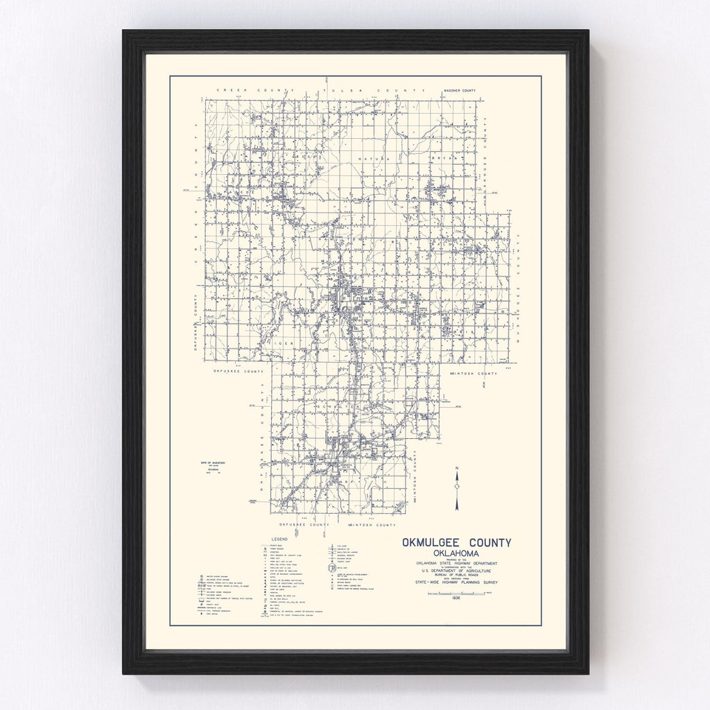 Vintage Map of Okmulgee County, Oklahoma 1936