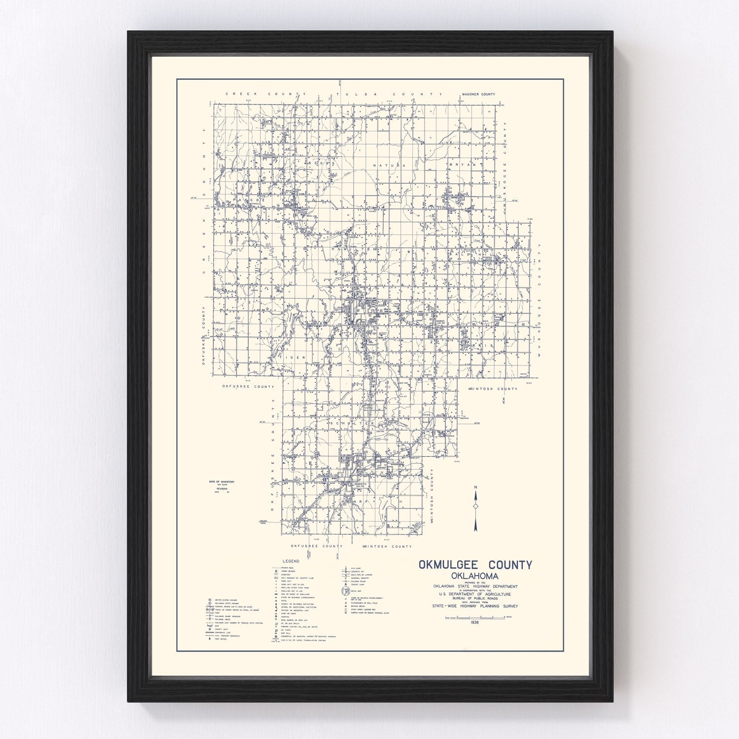 Vintage Map of Okmulgee County, Oklahoma 1936
