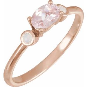 14K Rose Gold 6x4 mm Natural Pink Morganite & Natural White Opal Ring