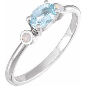 Sterling Silver 6x4 mm Natural Sky Blue Topaz & Natural White Opal Ring