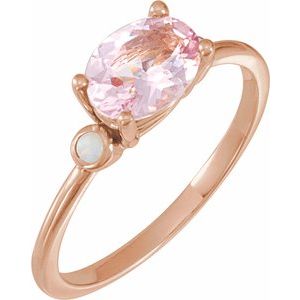 14K Rose Gold 8x6 mm Natural Pink Morganite & Natural White Opal Ring