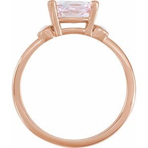 14K Rose Gold 8x6 mm Natural Pink Morganite & Natural White Opal Ring