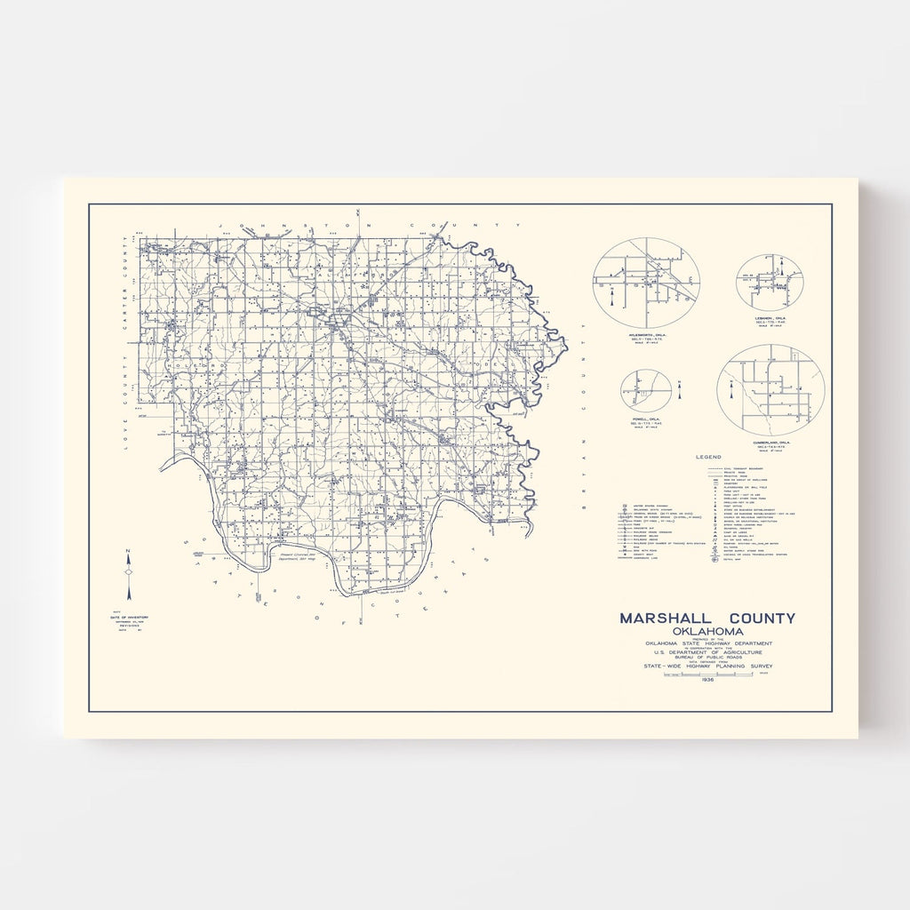 Vintage Map of Marshall County, Oklahoma 1936