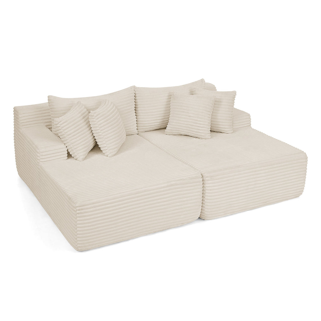 Two-seater lazy sofa lounge chair,Compressed sofa no assembly required, made of velvet fabric, fluffy modern lounge chair, used for indoor living rooms and bedrooms-Beige