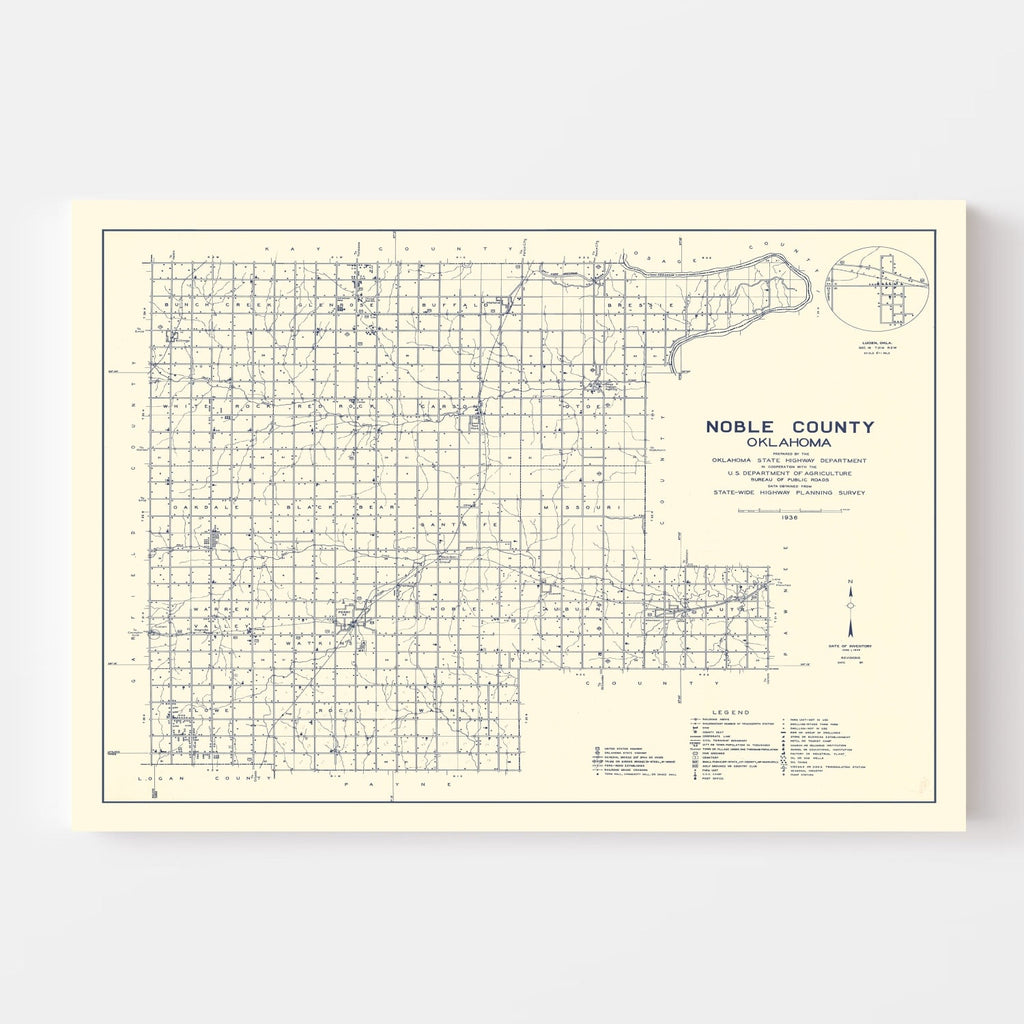 Vintage Map of Noble County, Oklahoma 1936