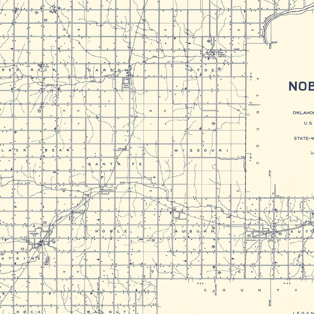 Vintage Map of Noble County, Oklahoma 1936