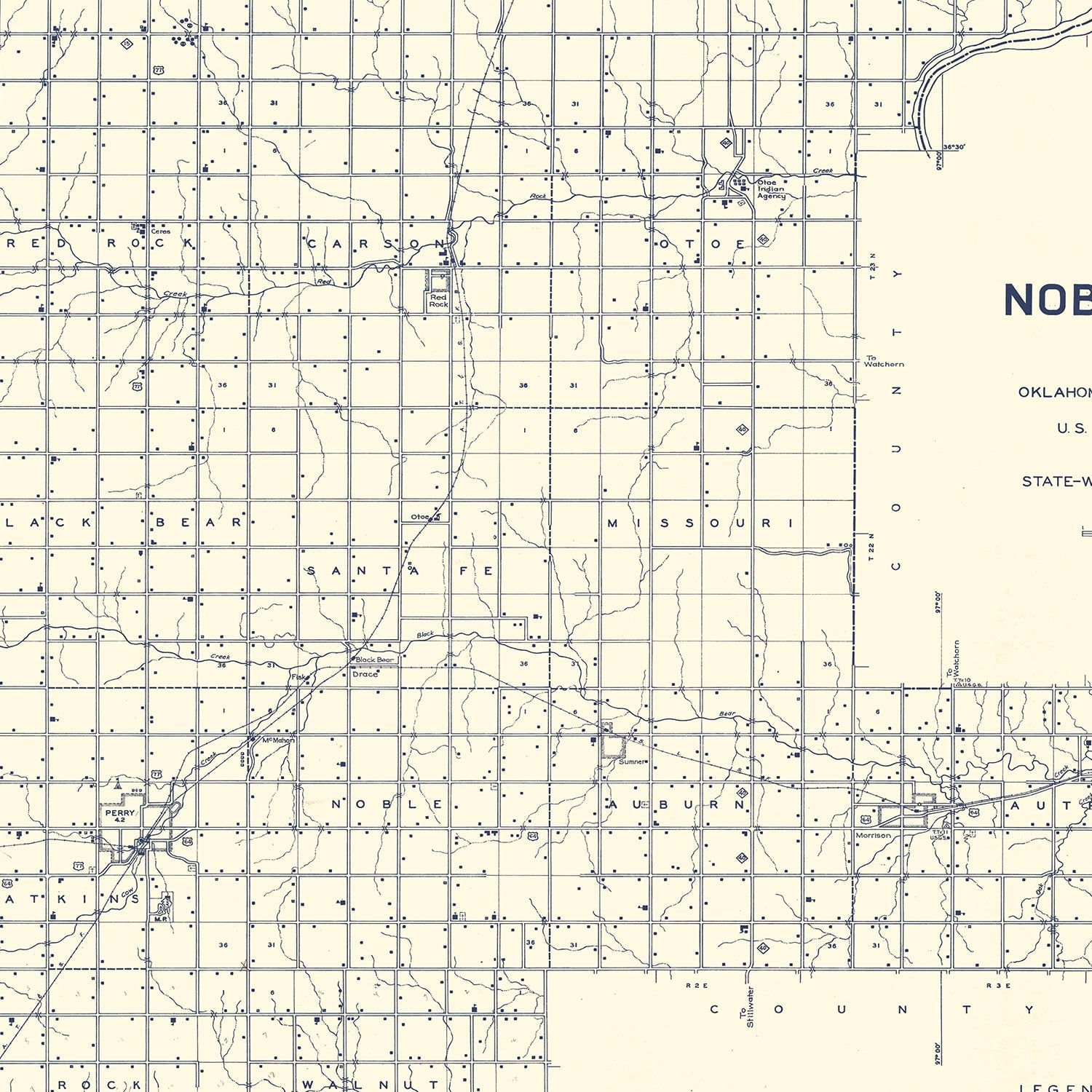 Vintage Map of Noble County, Oklahoma 1936